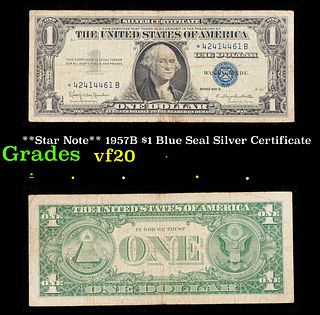 **Star Note** 1957B $1 Blue Seal Silver Certificate Grades vf, very fine