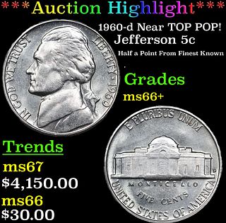 ***Auction Highlight*** 1960-d Jefferson Nickel Near TOP POP! 5c Graded ms66+ BY SEGS (fc)