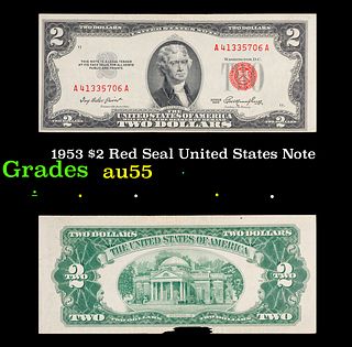 1953 $2 Red Seal United States Note Grades Choice AU
