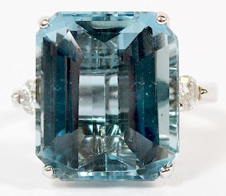 15.50CT BLUE TOPAZ AND DIAMOND RING