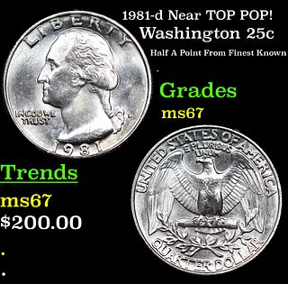 1981-d Washington Quarter Near TOP POP! 25c Graded ms67 BY SEGS