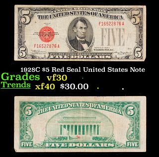 1928C $5 Red Seal United States Note Grades vf++