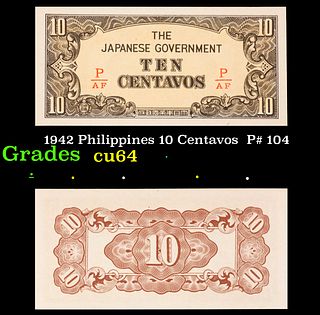 1942 Philippines 10 Centavos  P# 104 Grades Choice CU
