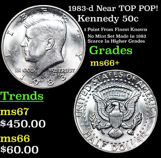 1983-d Kennedy Half Dollar Near TOP POP! 50c Grades GEM++ Unc