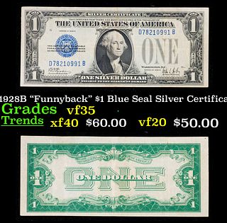1928B "Funnyback" $1 Blue Seal Silver Certificate Grades vf++