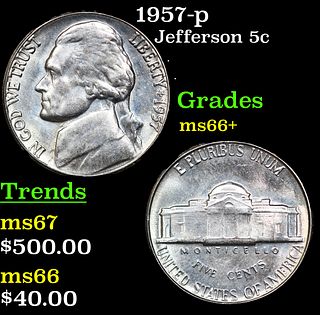 1957-p Jefferson Nickel 5c Grades GEM++ Unc