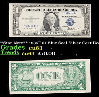 **Star Note** 1935F $1 Blue Seal Silver Certificate Grades Select CU