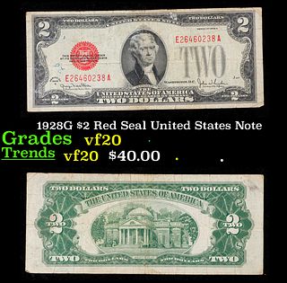1928G $2 Red Seal United States Note Grades vf, very fine