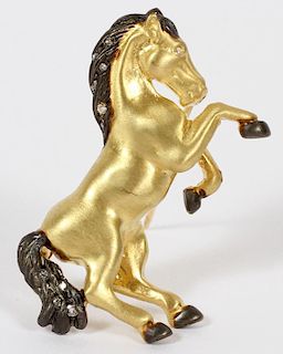 18KT YELLOW GOLD AND DIAMOND HORSE PIN