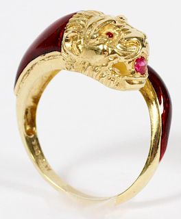 18KT GOLD AND RUBY TIGER RING