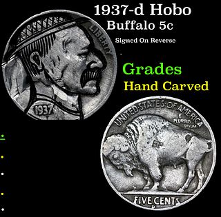 1937-d Hobo Buffalo Nickel 5c Grades Hand Carved