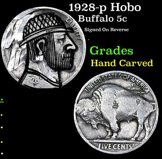 1928-p Hobo Buffalo Nickel 5c Grades Hand Carved