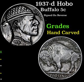 1937-d Hobo Buffalo Nickel 5c Grades Hand Carved
