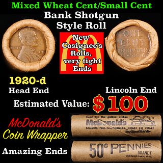 Lincoln Wheat Cent 1c Mixed Roll Orig Brandt McDonalds Wrapper, 1920-d end, Wheat other end