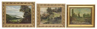 (3) FRAMED FRENCH SCHOOL OIL PAINTINGS OF LANDSCAPES WITH FIGURES