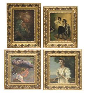 (4) FRAMED OIL ON BOARD PAINTINGS, 1 AFTER PETTENKOFEN'S 'THE DUEL'