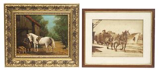 (2) FRAMED EQUESTRIAN PAINTING & DRAWING