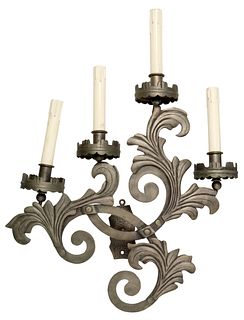 ITALIAN BAROQUE STYLE SCROLLED METAL 4-LT WALL SCONCE