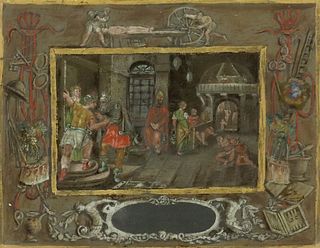 ANTIQUE ITALIAN SCHOOL REVERSE PAINTING ON GLASS INQUISITION 
