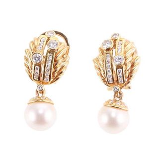 18k Gold Diamond Pearl Day &amp; Night Earrings