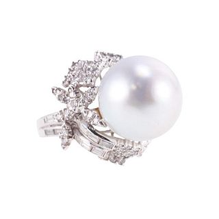 18k Gold Diamond South Sea 15mm Pearl Dome Ring