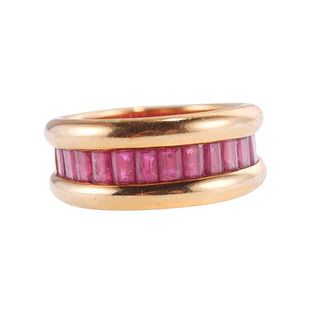 Poiray French 18k Gold Ruby Half Band Ring