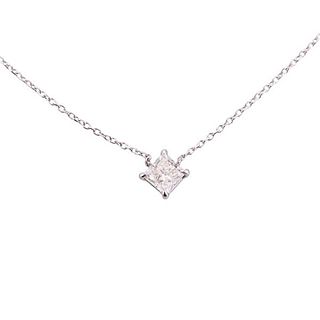 14k Gold Princess Cut Diamond Pendant Necklace