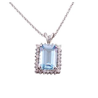 14k Gold Diamond Aquamarine Pendant Necklace