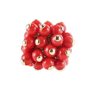 18k Yellow Gold Coral Bead Ring