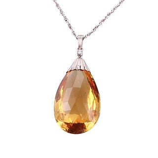 Sterling Citrine Diamond Pendant Necklace