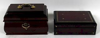 LEATHER AND MAHOGANY JEWELRY BOXES C1900 2 PCS.