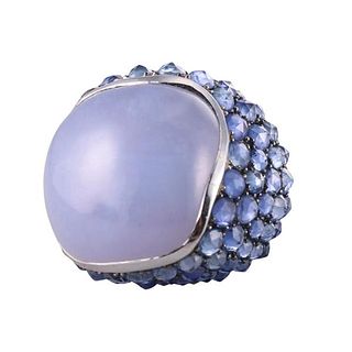 18k Gold Tanzanite Chalcedony Cocktail Ring