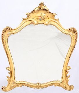 VINTAGE GILT WOOD AND HAND PAINTED MIRROR