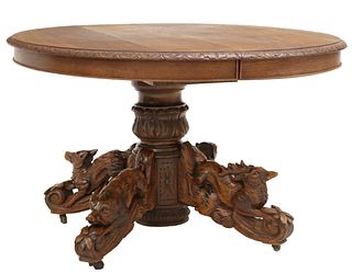 FRENCH CARVED OAK HUNT TABLE