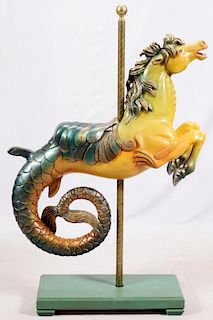 HIPPOCAMPUS CARVED AND PAINTED WOOD CAROUSEL HORSE