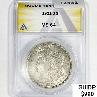 1921-D Morgan Silver Dollar ANACS MS64 