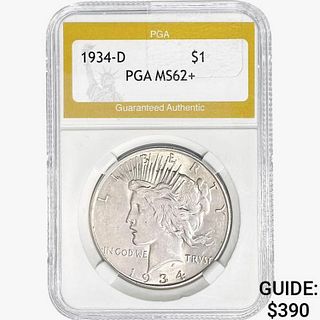 1934-D Silver Peace Dollar PGA MS62+ 