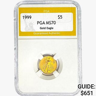 1999 $5 1/10oz. American Gold Eagle PGA MS70 