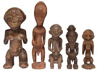 (5) AFRICAN CARVED WOOD TRIBAL  FIGURES