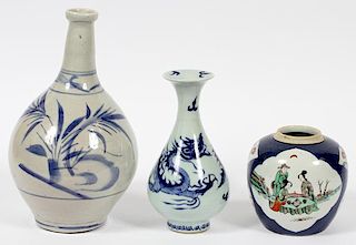 CHINESE POTTERY VASES AND A JAR 3 PCS.