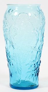 BLUE PARAKEET MOTIF GLASS VASE