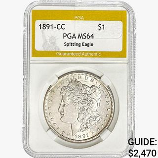 1891-CC Morgan Silver Dollar PGA MS64 Spit. Eagle
