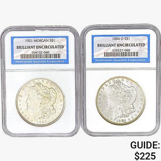 1884&1921 [2] Morgan Silver Dollar NGC BU 