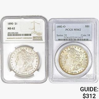 1882&1890 [2] Morgan Silver Dollar PCGS/NGC MS62 