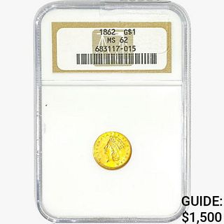 1862 Rare Gold Dollar NGC MS62 