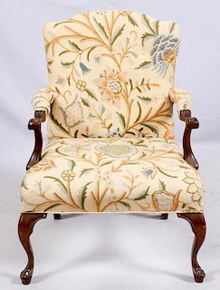 CHIPPENDALE STYLE UPHOLSTERED ARMCHAIR