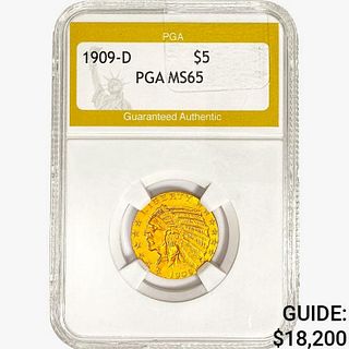 1909-D $5 Gold Half Eagle PGA MS65 