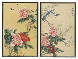 (2) FRAMED JAPANESE FLOWER PAINTINGS ON SILK