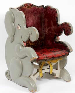 ELEPHANT FORM UPHOLSTERED WOOD CHILD'S CHAIR