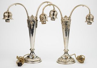 PAIR OF ART DECO SILVER-PLATED LAMPS